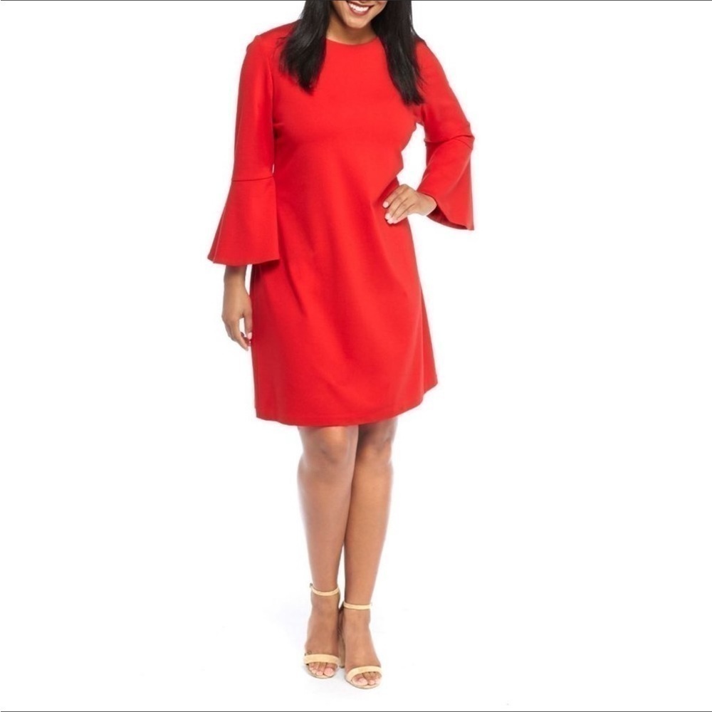 The Limited Red Dress Women’s Sz 1X Bell Sleeves Knee Length Jersey Knit New NWT